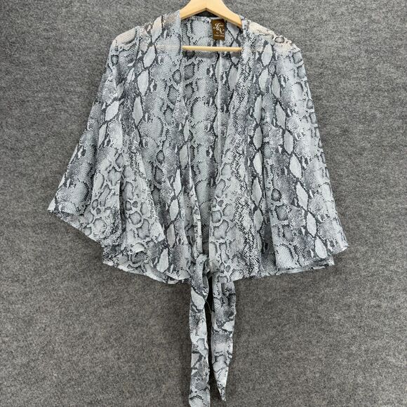 Jackeez & Nicolz Top Women M Medium Gray Animal Print Tie Up Open Front V-Neck - Picture 1 of 7